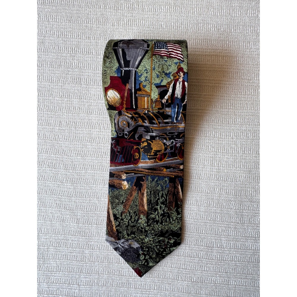 Tango by Max Raab Silk Tie Americana Series Iron Horse Steam Locomotive USA Made